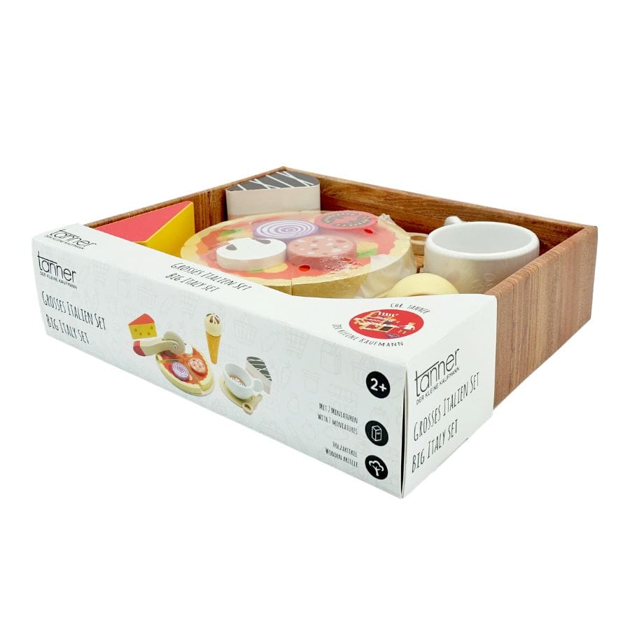 Tanner Kaufladenzubehör Großes Italienset aus Holz – 18-teiliges Set für Kinderküche & Kaufladen