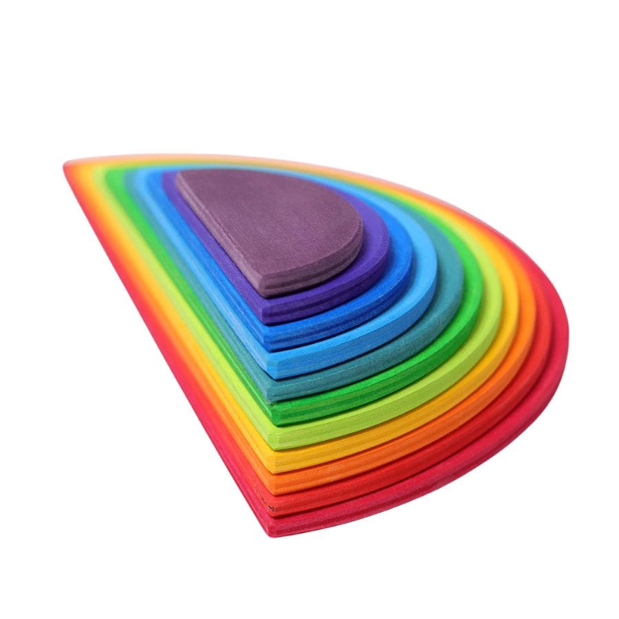 GRIMM'S Bausteine & Bauspielzeug GRIMMS Regenbogen Halbkreise – Extra großes Bodenlegespiel aus Holz (11 Teile)
