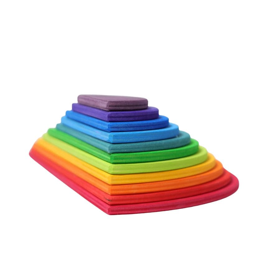 GRIMM'S Bausteine & Bauspielzeug GRIMMS Regenbogen Halbkreise – Extra großes Bodenlegespiel aus Holz (11 Teile)