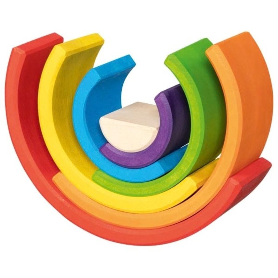 Goki Sortier-, Stapel- & Steckspielzeug Bausteine „Kleiner Regenbogen“ – goki evolution, aus Holz, ab 2 Jahre