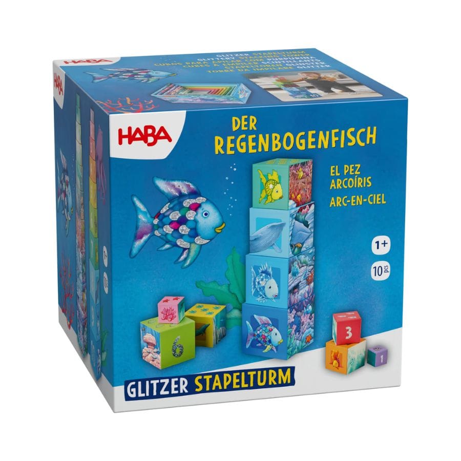 haba Bausteine & Bauspielzeug HABA Stapelturm Glitzer – Der Regenbogenfisch – Stapelspiel ab 1 Jahr