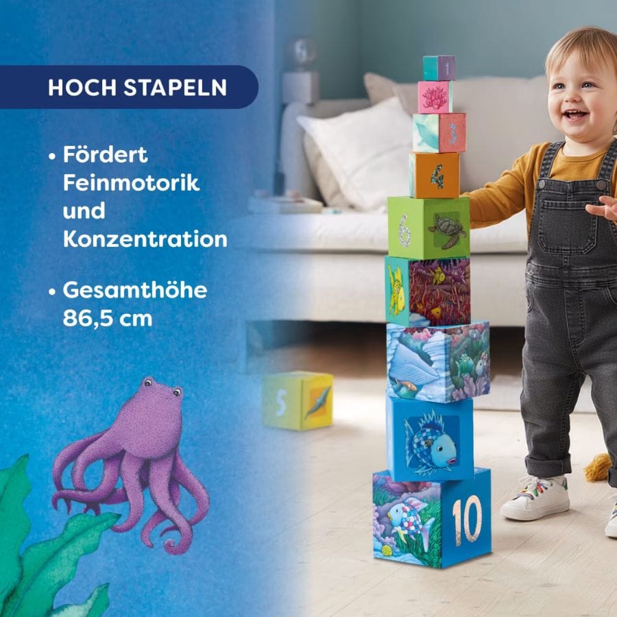 haba Bausteine & Bauspielzeug HABA Stapelturm Glitzer – Der Regenbogenfisch – Stapelspiel ab 1 Jahr