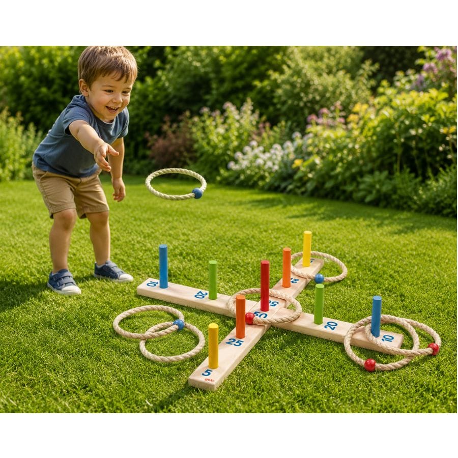 Goki Geschicklichkeitsspiele Goki Ringwurfspiel bunt mit 6 Sisalringen, Made in Germany, ab 3 Jahre