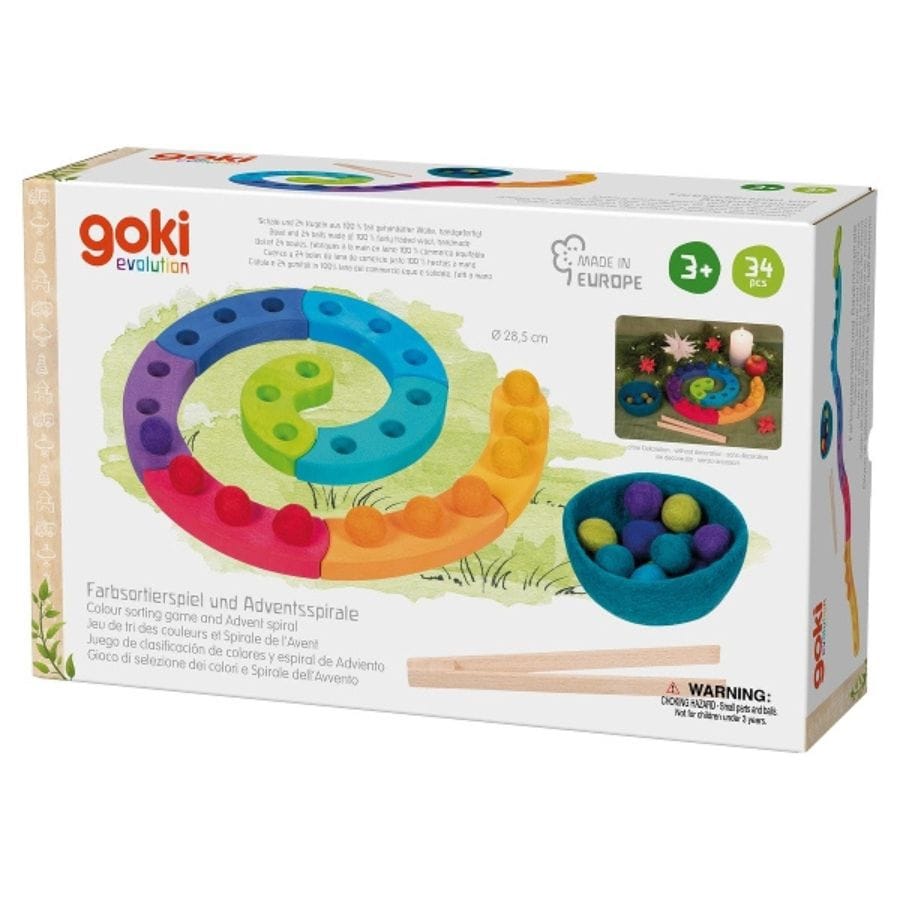 Goki Sortier-, Stapel- & Steckspielzeug goki Farbsortierspiel & Adventsspirale aus Holz – 34-teilig ab 3 Jahr