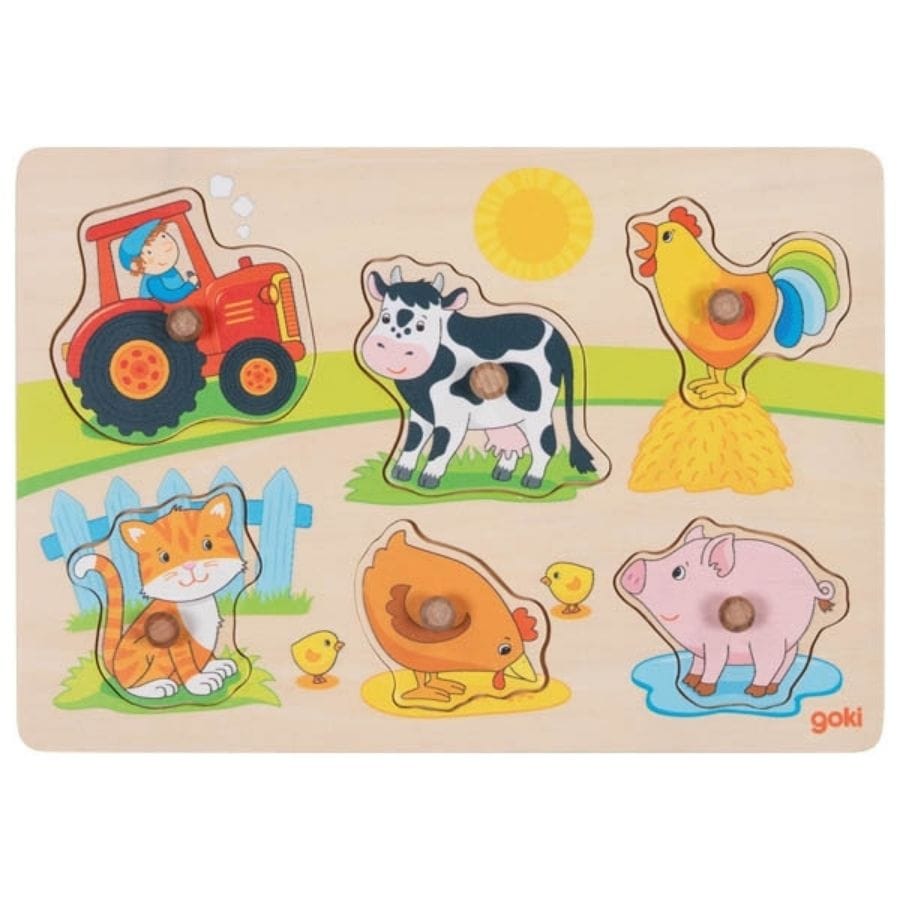 Goki Holzsteckpuzzle Goki Steckpuzzle Auf dem Bauernhof – Holzpuzzle ab 1 Jahr