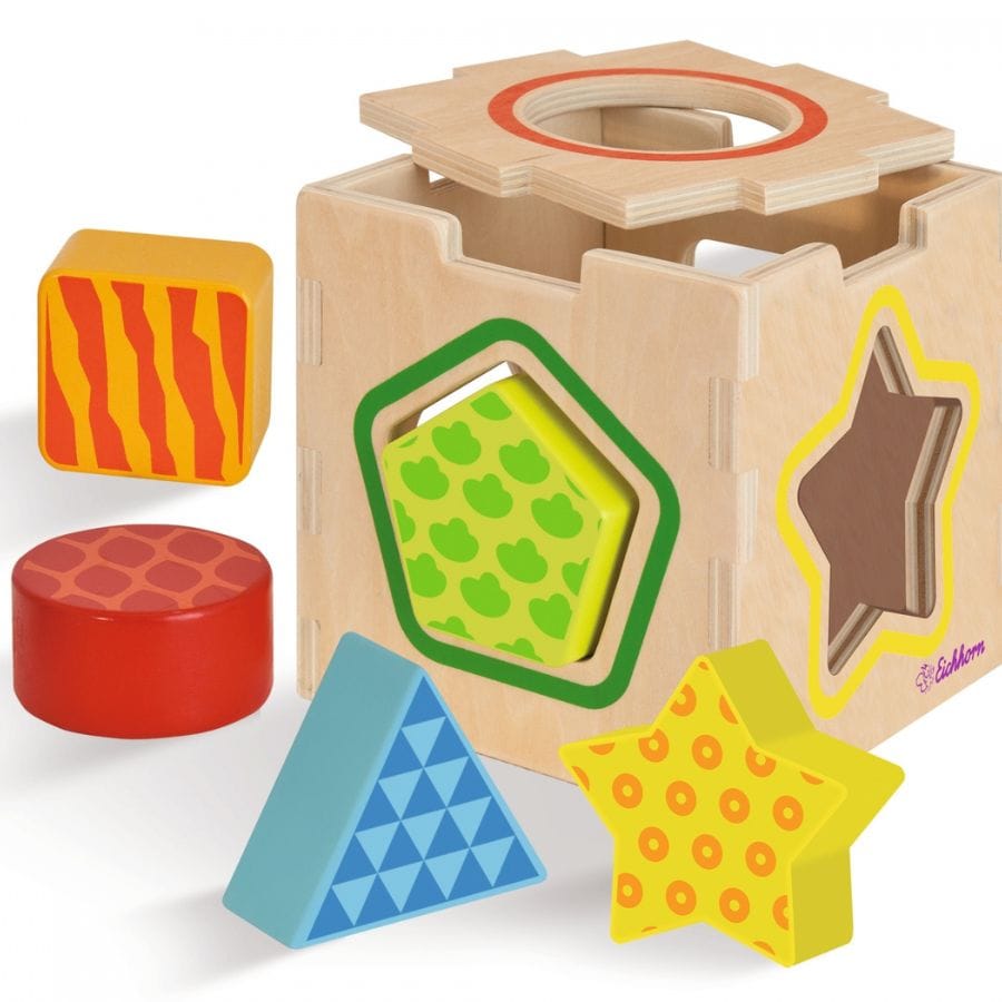 Eichhorn Sortier-, Stapel- & Steckspielzeug Eichhorn Color Steckbox – Steckwürfel aus Holz mit 5 Formbausteinen – Motorikspiel ab 1 Jahr