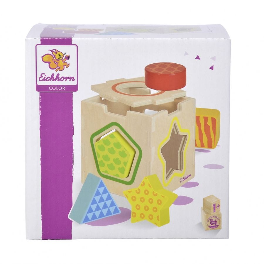 Eichhorn Sortier-, Stapel- & Steckspielzeug Eichhorn Color Steckbox – Steckwürfel aus Holz mit 5 Formbausteinen – Motorikspiel ab 1 Jahr