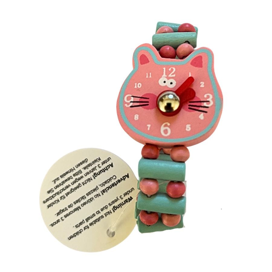 Bartl Kinderschmuck Katze türkis Bartl Holzarmbanduhr Tier – Lernuhr für Kinder ab 3 Jahren