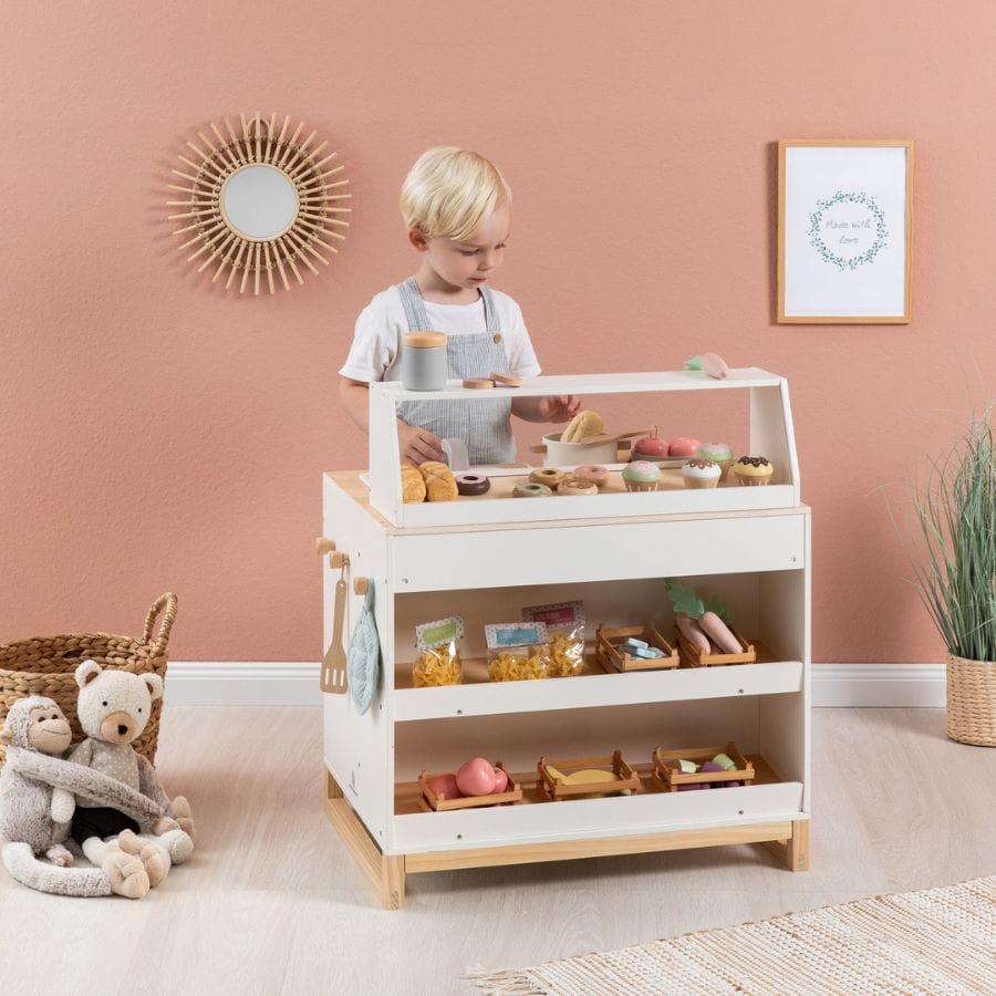 Musterkind Kinderküche Weiß Musterkind Spielküche & Kaufmannsladen Prunus – 2-in-1 aus Holz ab 3 Jahren